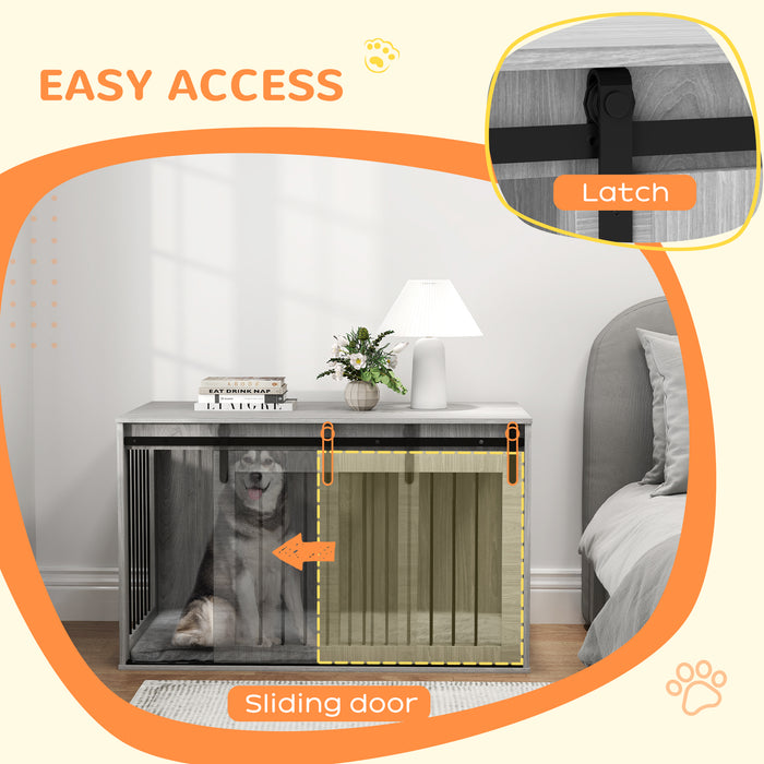 Extra Large Dog Crate End Table - 118cm Indoor Kennel with Comfortable Removable Cushion - Stylish Pet Furniture for Big Dogs, Grey Color