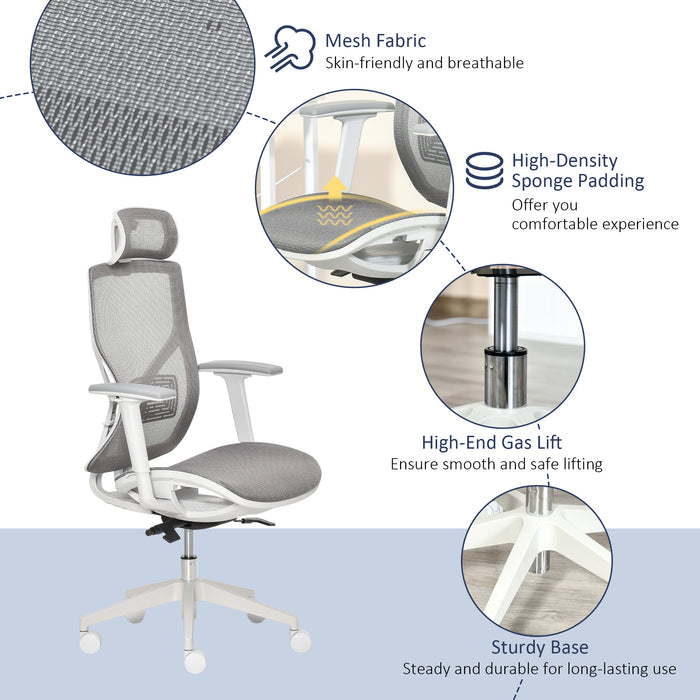 Ergonomic Chair with 3D Armrest - Comfortable 360° Swivel, Mesh Back, Adjustable Height, Wheeled Desk Chair - Ideal for Home Office Use, Grey Color