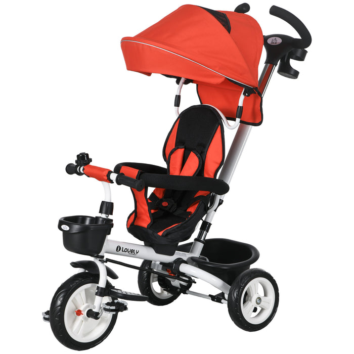 4-in-1 Baby Push Tricycle - Metal Frame with Parent Handle, Suitable for 1-5 Years Old, Red - Versatile Toddler Trike for Outdoor Fun and Learning