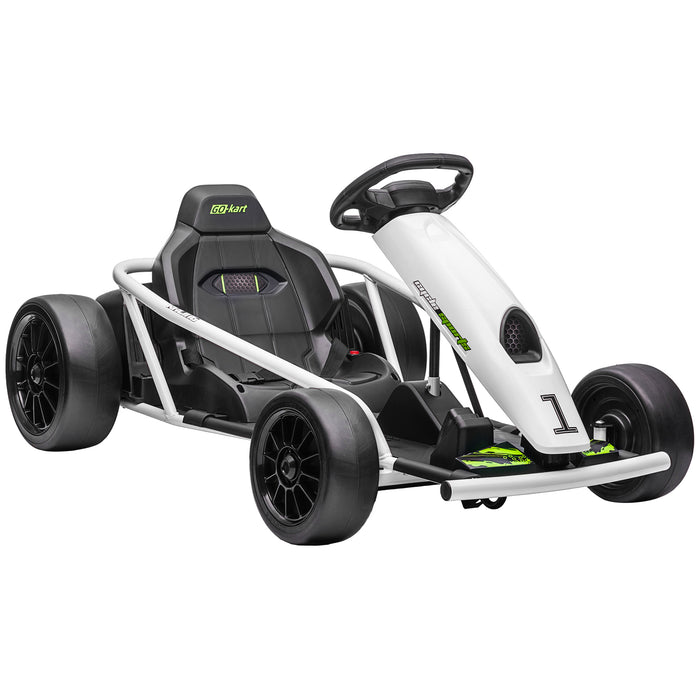 Electric Go Kart for Kids 24V - Drift Racing Ride-On with 2 Speed Settings, White - Ideal for Boys & Girls Aged 8-12 Years Old