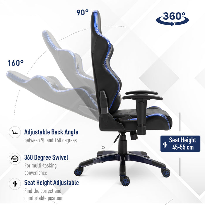 Ergonomic Holographic Stripe Gaming Chair - PU Leather, 360° Swivel, High Back with Lumbar & Neck Pillows - Designed for Gamers and Comfort-Seeking Professionals