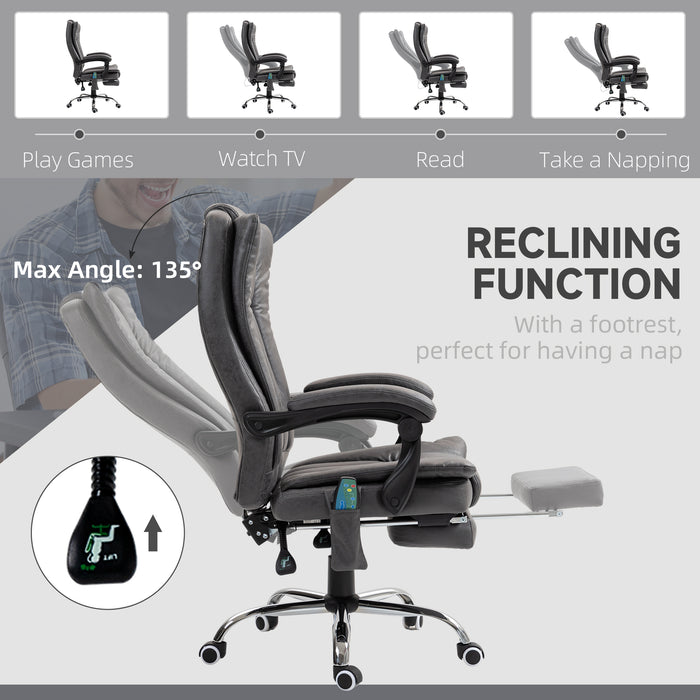 Six-Point Massage Recliner Chair with Heating Function and Extendable Footrest - Luxurious Dark Grey Fabric - Perfect for Relaxation and Stress Relief