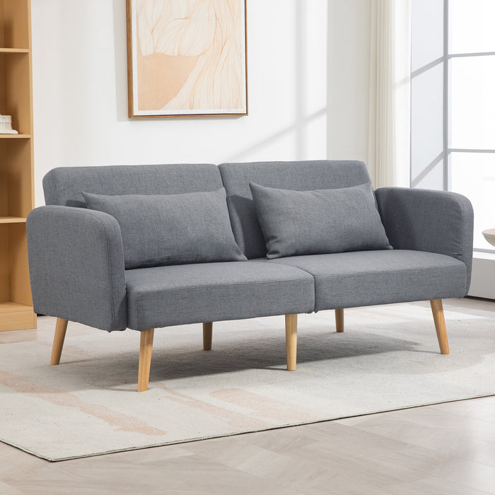 Convertible 3/2-Seater Sofa Bed - Modern Fabric Loveseat Couch with 2 Cushions, Grey - Ideal for Living Room and Guest Room Comfort