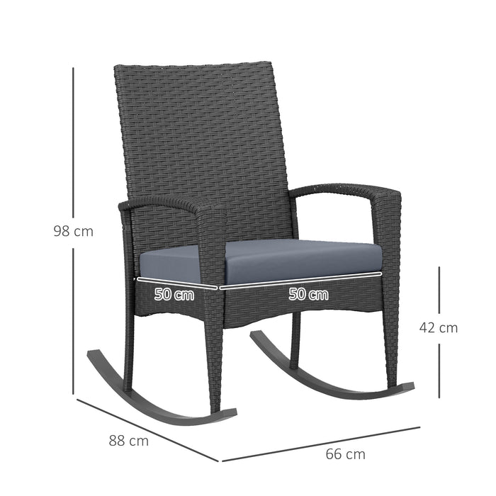 PE Rattan Outdoor Rocking Chair Duo - Garden Patio Furniture with Armrests and Grey Cushions - Comfortable Seating for Porch, Yard or Sunroom