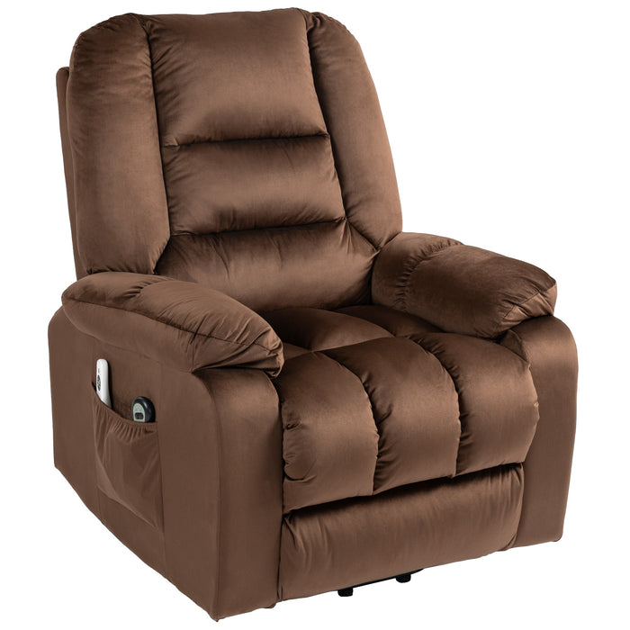 Electric Riser Recliner Chair with Massaging Heat Function - Quick Assembly, Vibration Massage, Heated Seat, Side Storage Pockets in Brown - Ideal for Elderly and Those with Limited Mobility