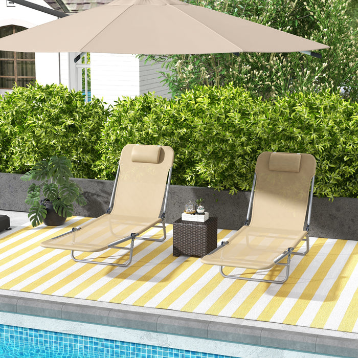 Steel Frame Sun Loungers, Set of 2 with Adjustable Reclining Backs - Elegant Brown Outdoor Relaxation Furniture for Patio & Poolside Comfort