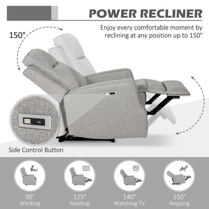 Electric Recliner Armchair with Adjustable Leg Rest and USB Port - Comfortable Upholstered Chair for Living Room - Ideal for Relaxation and Convenience