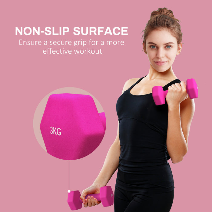 Hexagonal Dumbbells 3kg Pair - Non-Slip Grip, Home Gym Weights Set in Pink - Ideal for Strength Training and Fitness Enthusiasts