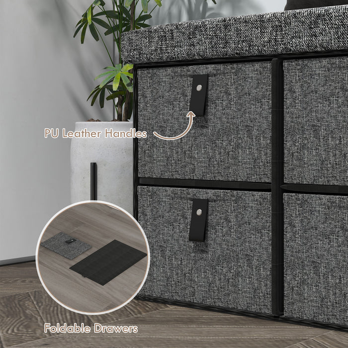 Six-Drawer Shoe Storage Bench - Dark Grey with Cushioned Seating - Ideal for Entryway Clutter Reduction and Organization