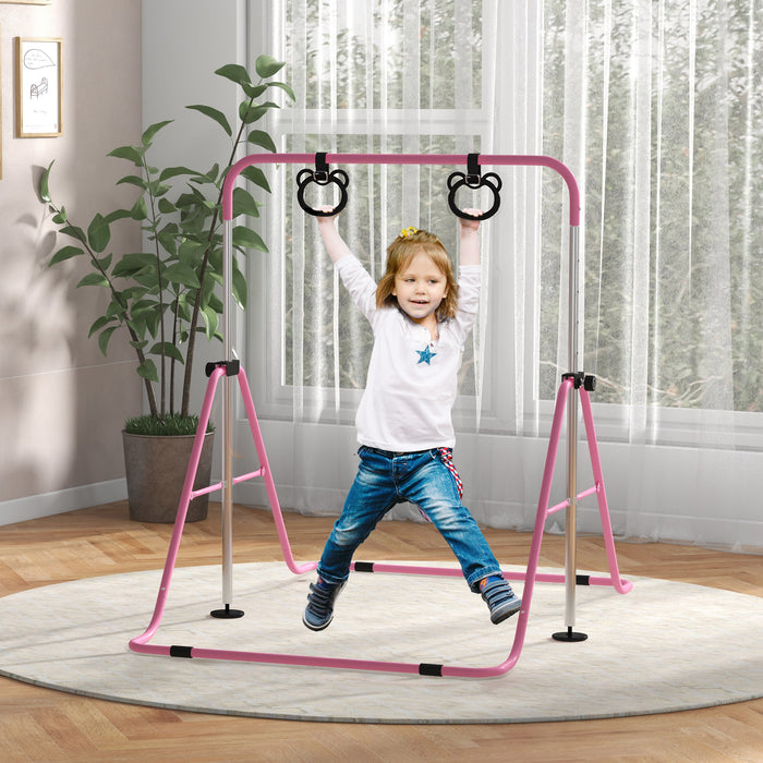 Foldable Children's Gymnastics Bar with Adjustable Height - Non-Slip Mats Included, Safe & Durable - Ideal for Young Gymnasts Aged 3+ Years in Pink