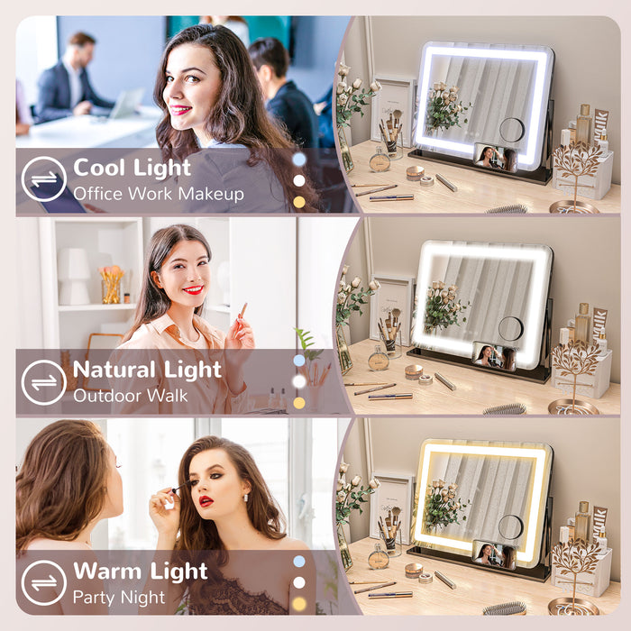 LED Tabletop Cosmetic Mirror with Brightness Control - Elegant Vanity Accessory for Makeup Application - Ideal for Beauty Enthusiasts and Daily Grooming Needs