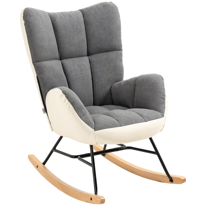 Cozy Nursery Rocking Chair - Upholstered Wingback Armchair with Steel & Wood Legs - Ideal for Living Room, Bedroom, or Balcony Comfort