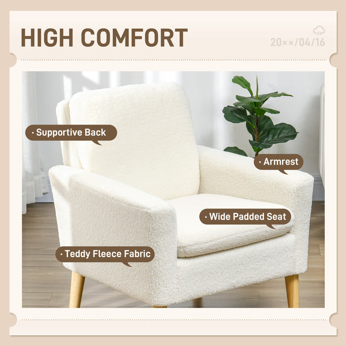 Teddy Occasional Chair - Modern Upholstered Accent Armchair with Wide Padded Seat and Sturdy Wood Legs, Cream White - Ideal for Elegant Home Decor and Comfortable Seating