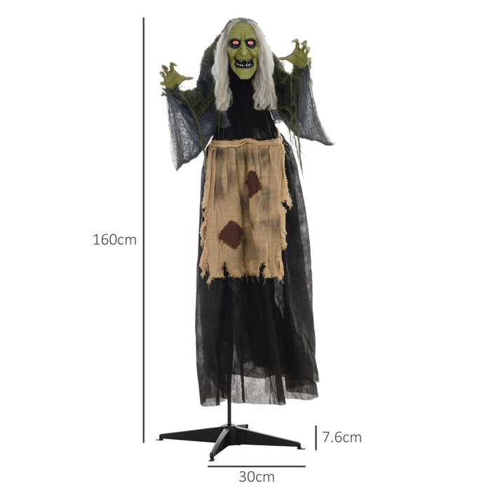 Aosom UK 63" Witch Animatronic - Sound-Activated Halloween Decoration with Light-Up Eyes & Spooky Sound Effects - Ideal Animated Prop for Haunted House Scenarios