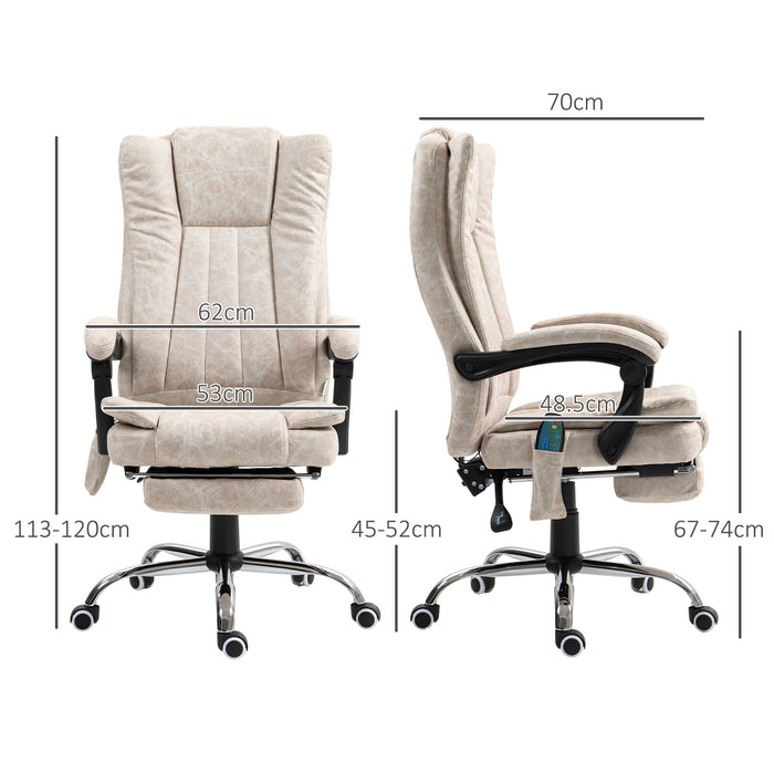 Ergonomic Heated Vibrating Chair with Adjustable Height and Footrest - Cream White Massage Office Desk Chair - Ideal for Long Hours of Work Comfort