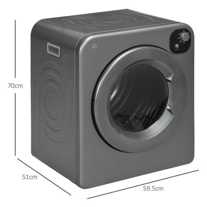 6kg Vented Tumble Dryer - Freestanding, Wall-Mountable, Stackable Portable Unit with 7 Programs, Grey Finish - Ideal for Compact Spaces & Efficient Laundry Drying