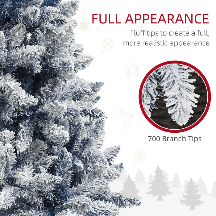 Snow-Frosted 6ft Artificial Christmas Tree with 700 Tips - Sturdy Metal Stand, Hinged Design for Easy Setup - Ideal for Festive Holiday Decor and Blue-Themed Celebrations