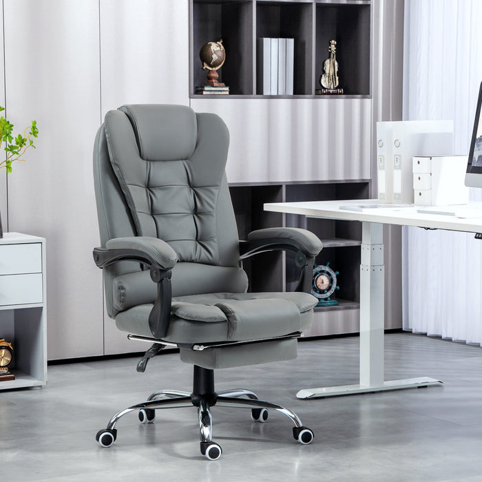 Executive Swivel Office Chair - PU Leather with Reclining Backrest and Retractable Footrest - Comfortable Home Workstation Seating Solution