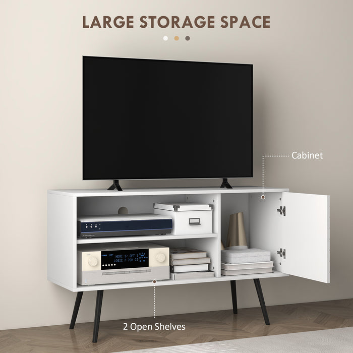 TV Stand Cabinet for Up to 50" Screens - Entertainment Center with Soft-Close Door, Open Shelving, and Cable Management - Stylish Living Room Furniture in White