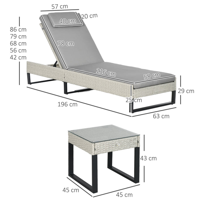 PE Rattan 3-Piece Sun Lounger Set - Adjustable 5-Position Patio Recliner Chairs with Cushions and Headrests - Includes Glass Top Square Coffee Table for Outdoor Relaxation