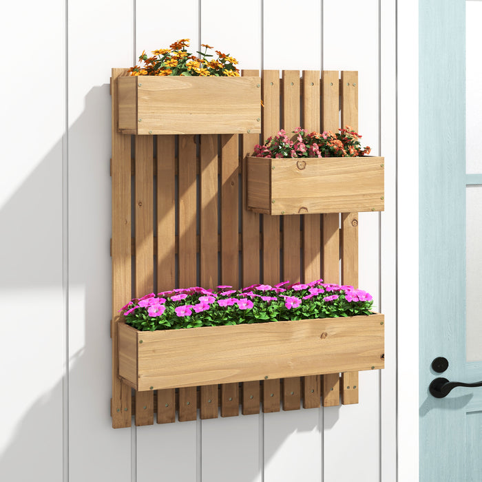 Wall Mounted Garden Planter - 3 Attached Planter Boxes with Drainage Holes, Natural Finish - Ideal for Gardening Enthusiasts and Space Savers