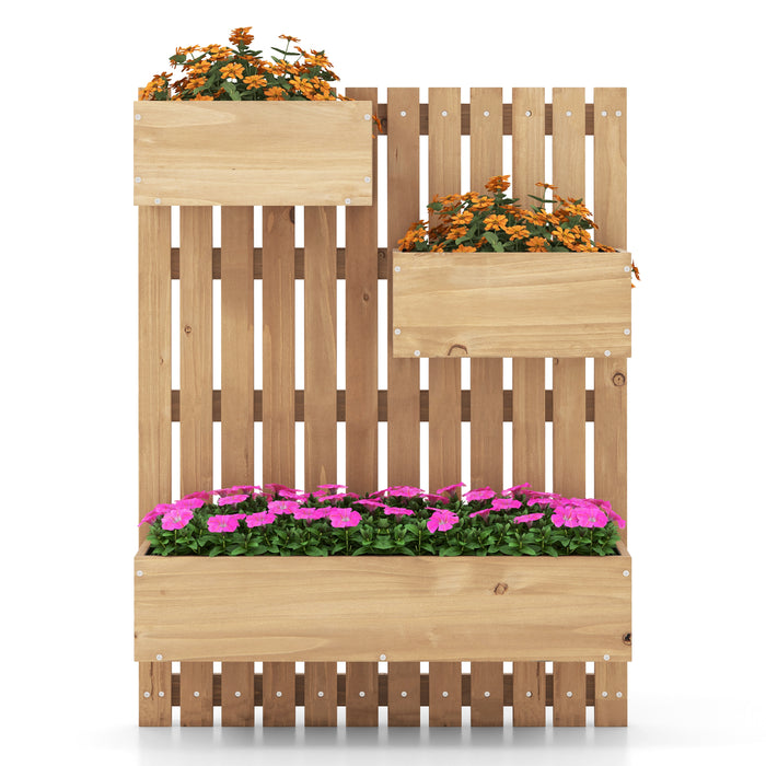 Wall Mounted Garden Planter - 3 Attached Planter Boxes with Drainage Holes, Natural Finish - Ideal for Gardening Enthusiasts and Space Savers
