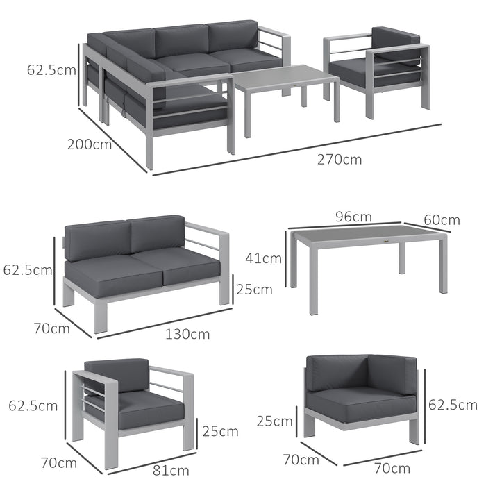 Aluminium 5-Piece Outdoor Lounge Set with Glass Table - Stylish Grey Sofa Arrangement - Perfect for Patio and Garden Entertaining