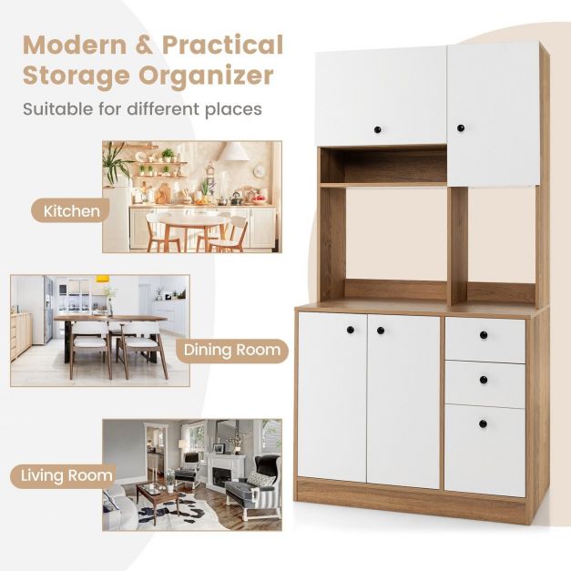 Modern Kitchen Cabinet 180CM - Freestanding Unit Featuring Adjustable Shelves and Doors with a Luxurious Walnut Finish - Ideal for Creating Easy and Efficient Organization in Any Home