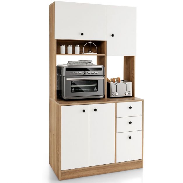 Modern Kitchen Cabinet 180CM - Freestanding Unit Featuring Adjustable Shelves and Doors with a Luxurious Walnut Finish - Ideal for Creating Easy and Efficient Organization in Any Home