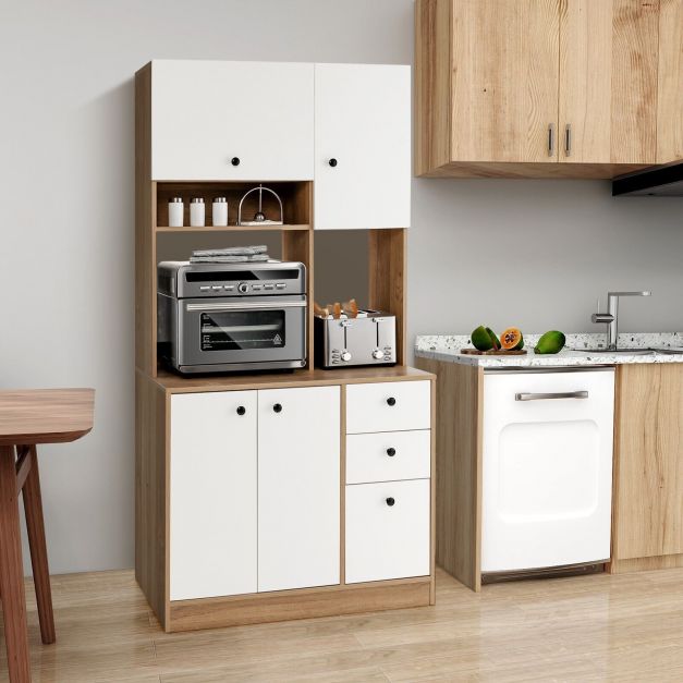 Modern Kitchen Cabinet 180CM - Freestanding Unit Featuring Adjustable Shelves and Doors with a Luxurious Walnut Finish - Ideal for Creating Easy and Efficient Organization in Any Home