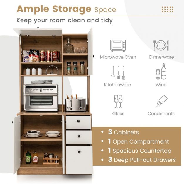 Modern Kitchen Cabinet 180CM - Freestanding Unit Featuring Adjustable Shelves and Doors with a Luxurious Walnut Finish - Ideal for Creating Easy and Efficient Organization in Any Home