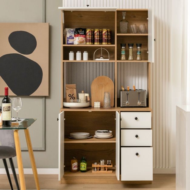 Modern Kitchen Cabinet 180CM - Freestanding Unit Featuring Adjustable Shelves and Doors with a Luxurious Walnut Finish - Ideal for Creating Easy and Efficient Organization in Any Home