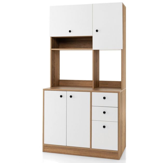 Modern Kitchen Cabinet 180CM - Freestanding Unit Featuring Adjustable Shelves and Doors with a Luxurious Walnut Finish - Ideal for Creating Easy and Efficient Organization in Any Home