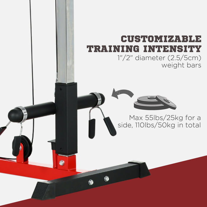 Adjustable Seat Pull Up Station - Multi-Function Power Tower for Chin-Ups, Lat Pulldowns, Home Gym Fitness - Flip-Up Footplate, Ideal for Strengthening Exercises, Red