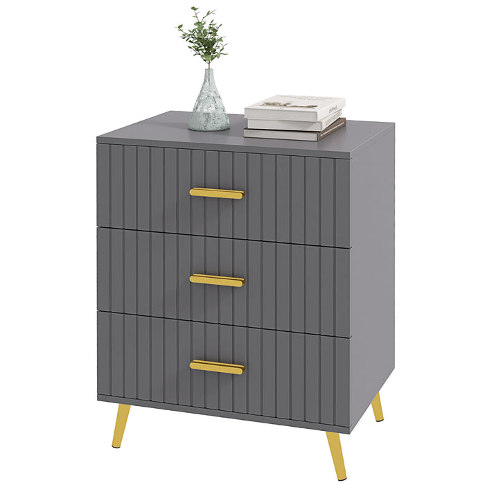 Modern 3-Drawer Bedroom Dresser - Dark Grey Storage Chest with Aluminum Legs - Sleek Organizational Furniture for Home Comfort