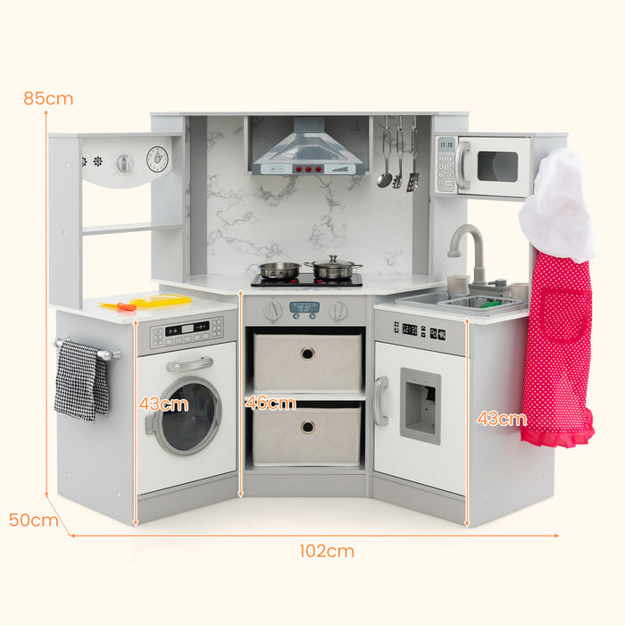 Kids' Corner Play Kitchen - Wooden with Lights and Water Circulation System, Grey - Ideal for Creative Child Roleplay