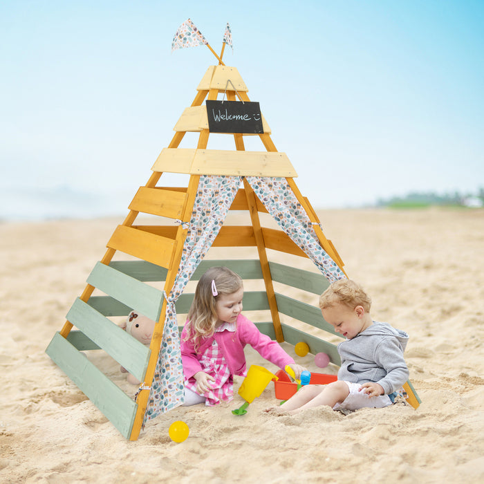 Wooden Play Tent - Kids Teepee Tent with Door Curtains - Ideal for Children Ages 3 and Up