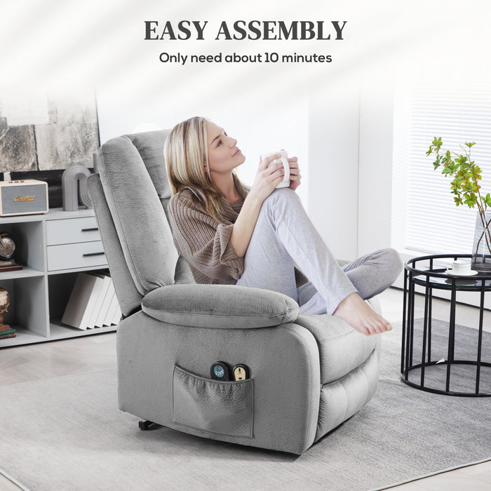 Electric Massage Riser & Recliner Chair with Heating - Vibration Massage, Heated Seat, Handy Side Pocket in Grey - Ideal for Relaxation & Mobility Support