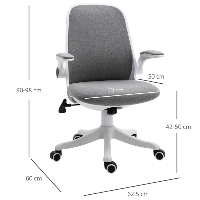 Ergonomic Swivel Chair for Home Office - Breathable Fabric, Adjustable Flip-Up Arms, Computer Desk Chair - Ideal for Study Room, Workstation in Grey