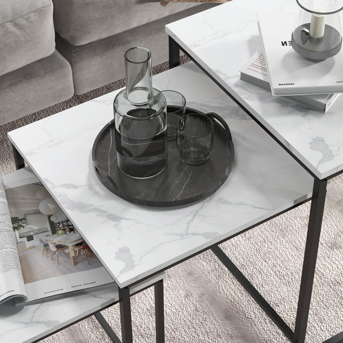 Aosom UK Faux Marble Nesting Tables - Set of 3 with Steel Legs, Modern End Side Tables - Ideal for Living Room and Bedroom Space Saving