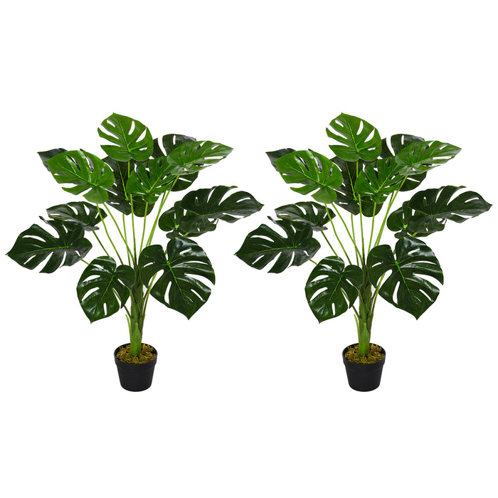 Artificial Monstera Plants Duo - Lifelike 85cm Indoor/Outdoor Faux Greenery in Pots - Elegant Home Décor for Plant Lovers