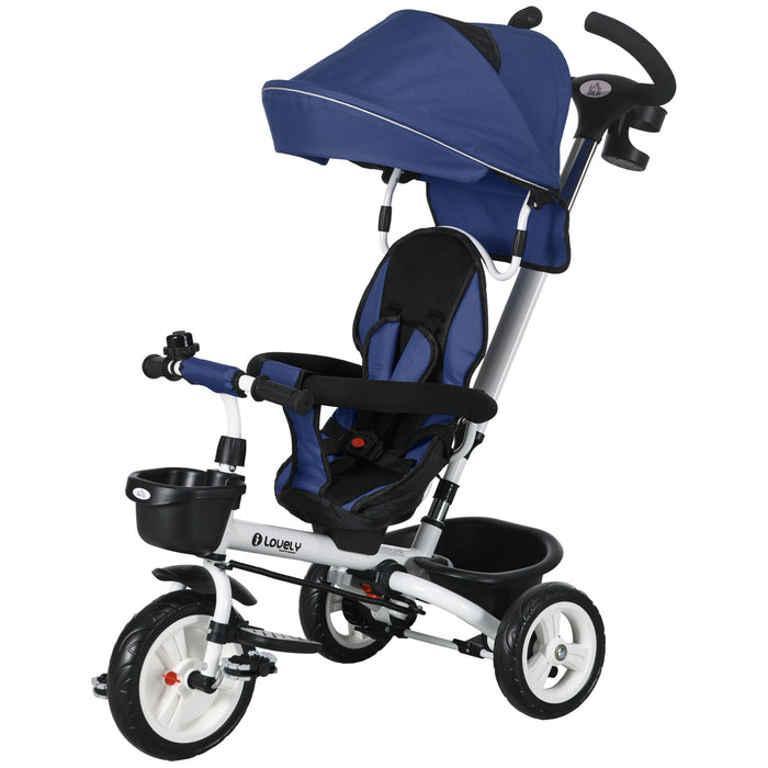 4-in-1 Baby Push Tricycle with Metal Frame and Parent Handle - Versatile and Durable Ride-on Toy for Toddlers - Ideal for 1-5 Year Olds, Dark Blue