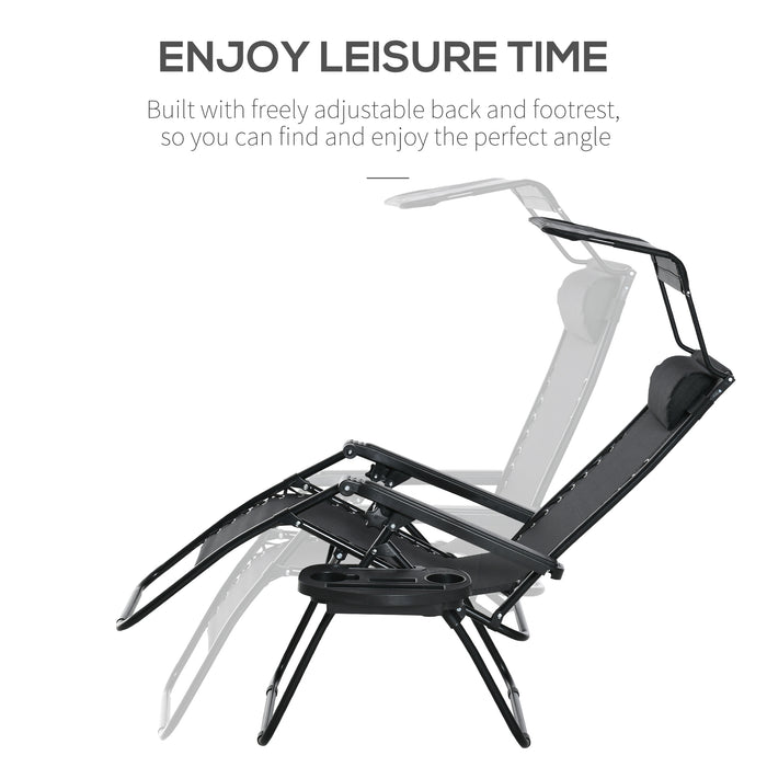 Foldable Zero Gravity Garden Chair Set - Reclining Sun Loungers with Headrest, Footrest, Armrests & Cup Holder - Patio Relaxation with Canopy Shade for Outdoor Comfort