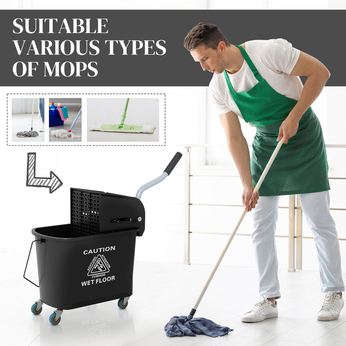 20L Rolling Mop Bucket with Wringer - Heavy-Duty Floor Cleaning System with Dual Water Separation - Portable Solution for Efficient Mopping and Maintenance