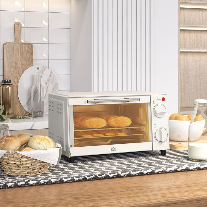 Mini Oven 9L Countertop Electric Grill - Compact Toaster Oven with Baking Tray, Wire Rack, Adjustable Temp, and Timer, 750W, Cream - Ideal for Small Kitchens and Quick Meals