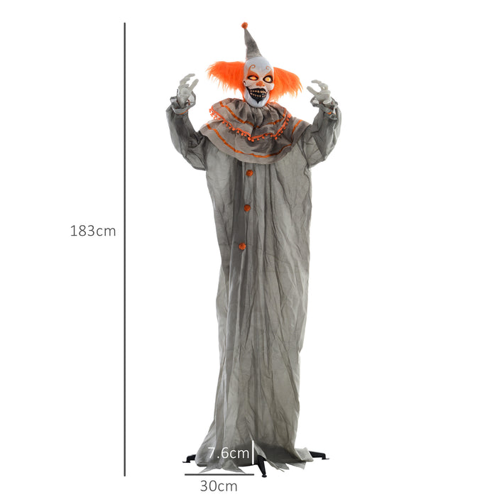 Classic Clown Animatronic Decoration - 72" Orange Halloween Figure with Sound Activation, Light-Up Eyes & Sound Effects - Spooky Prop for Haunted House and Outdoor Display