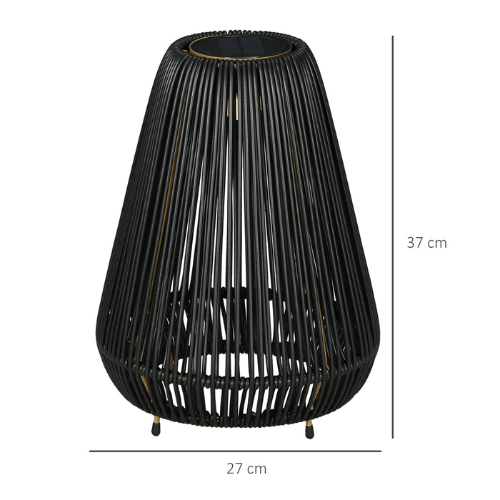 Outsunny Outdoor Solar Lamp, 3-Level Adjustable Garden Rattan Solar Lantern and Decorative Lighting with Auto On/Off LED Light for Porch, Courtyard, Deck, Black