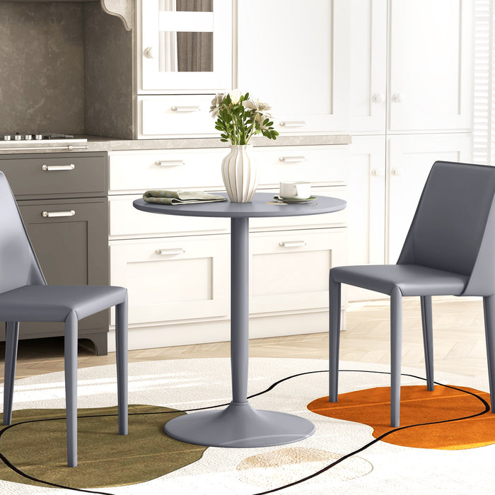 Modern Round Dining Table - Steel Base with Non-slip Foot Pad for Stability - Space-Saving Design Ideal for Small Dining Areas, Grey Finish