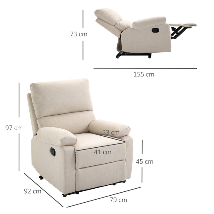 Double-Padded Manual Recliner with Footrest - Adjustable Metal Frame Armchair for Bedroom, Living Room, TV, Gaming - Comfortable Seating Solution for Home Use in Beige