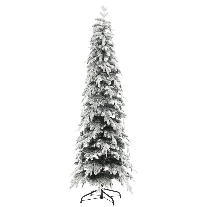 7ft Pencil Snow Flocked Artificial Christmas Tree - Downswept Branches with 800 Tips, Auto Open, Sturdy Steel Base - Elegant Holiday Decor for Home and Office